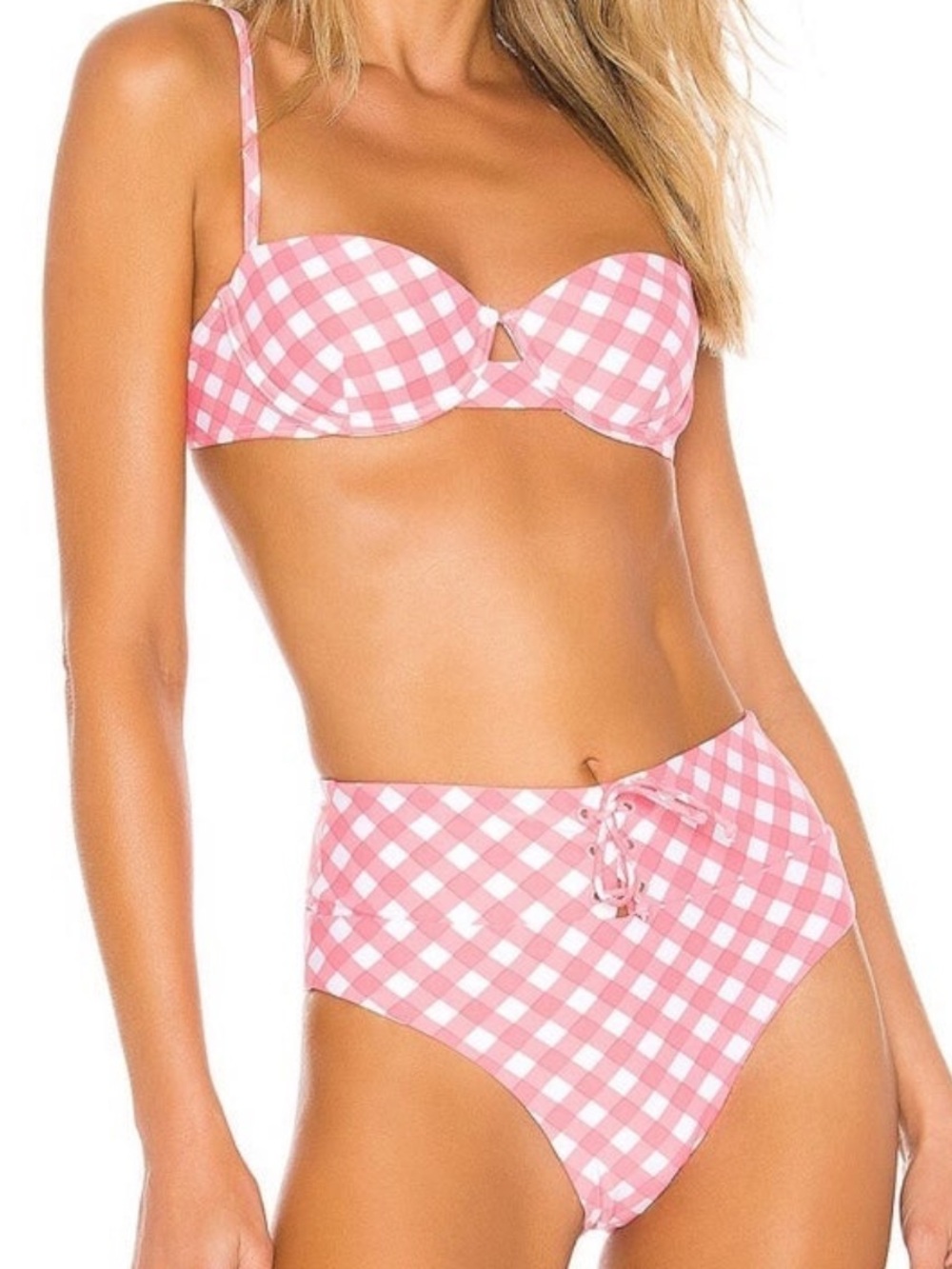 Onia Pink Gingham Two-Piece High-Waist Bikini, Large top Medium Bottom NWT